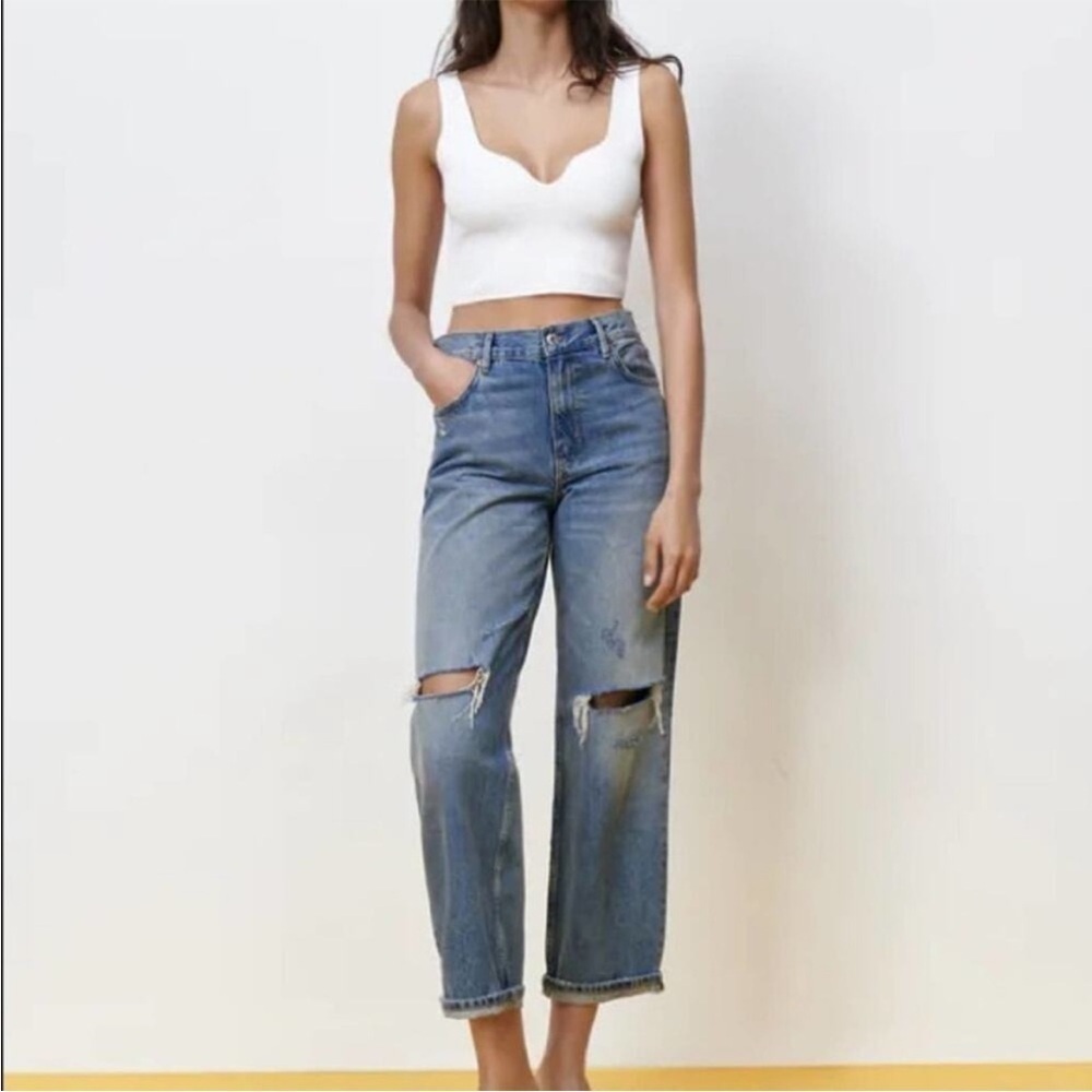 Zara The New Daddy signature denim jeans distressed size 4